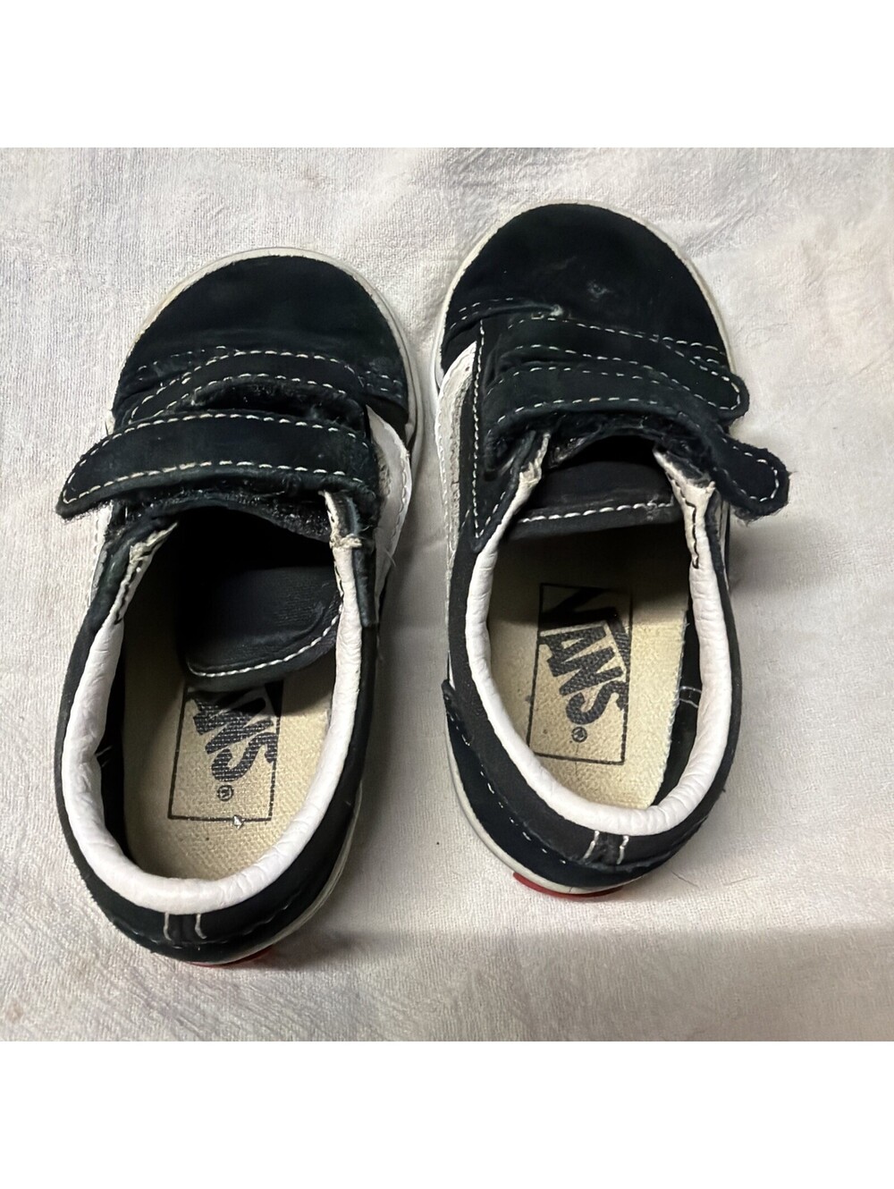 VANS Old Skool Black White Hook & Loop Unisex Kids Sneaker US 6.5